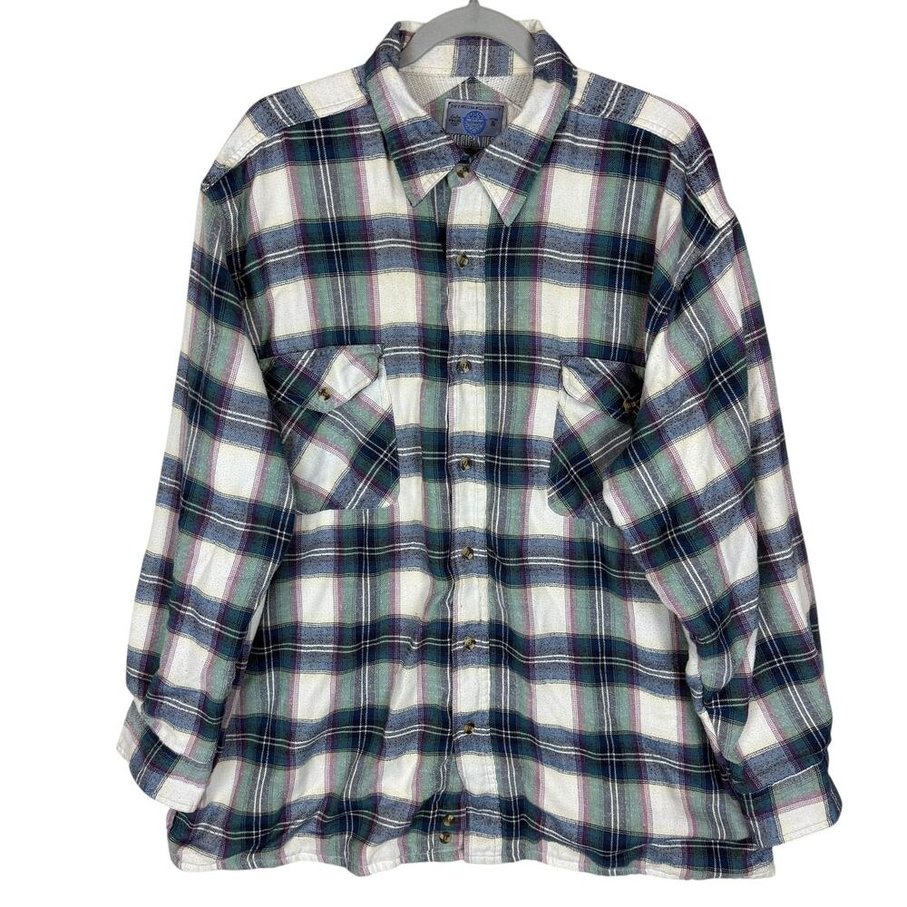 American Hero Plaid Thermal Knit Shirt‎ Men's XL Blue Lined Button-Up